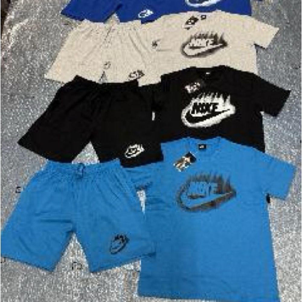 Nike Graphic Tee and Shorts Collection in Blue, Black, and Gray